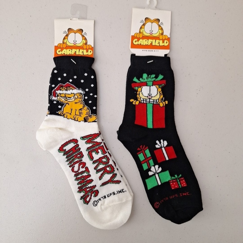 Vintage UFS 1978 GARFIELD THE CAT Women's Crew Socks Christmas Novelty NWT